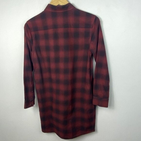 All Saints Kayla Plaid Shirt Dress Womens Size 2 Flannel Cotton Draped Burgundy - Picture 4 of 10